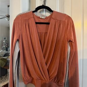 Free People spice Orange Drape body suit